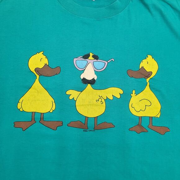 Vintage 1989 Funny Trio Big-Nose Duck Shirt L/XL 26x26 Crop - Picture 7 of 13